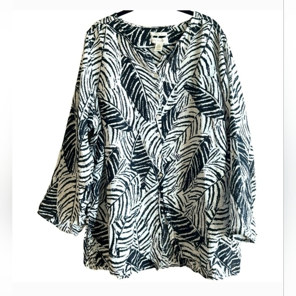 Cynthia Rowley Women's Plus Botanical 100% Linen Top Blouse Roll Sleeve Size 1X - Picture 1 of 9